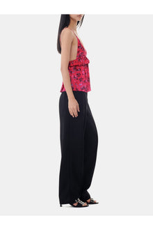 Red Floral Printed Satin Strap Top | Raspberry Wine