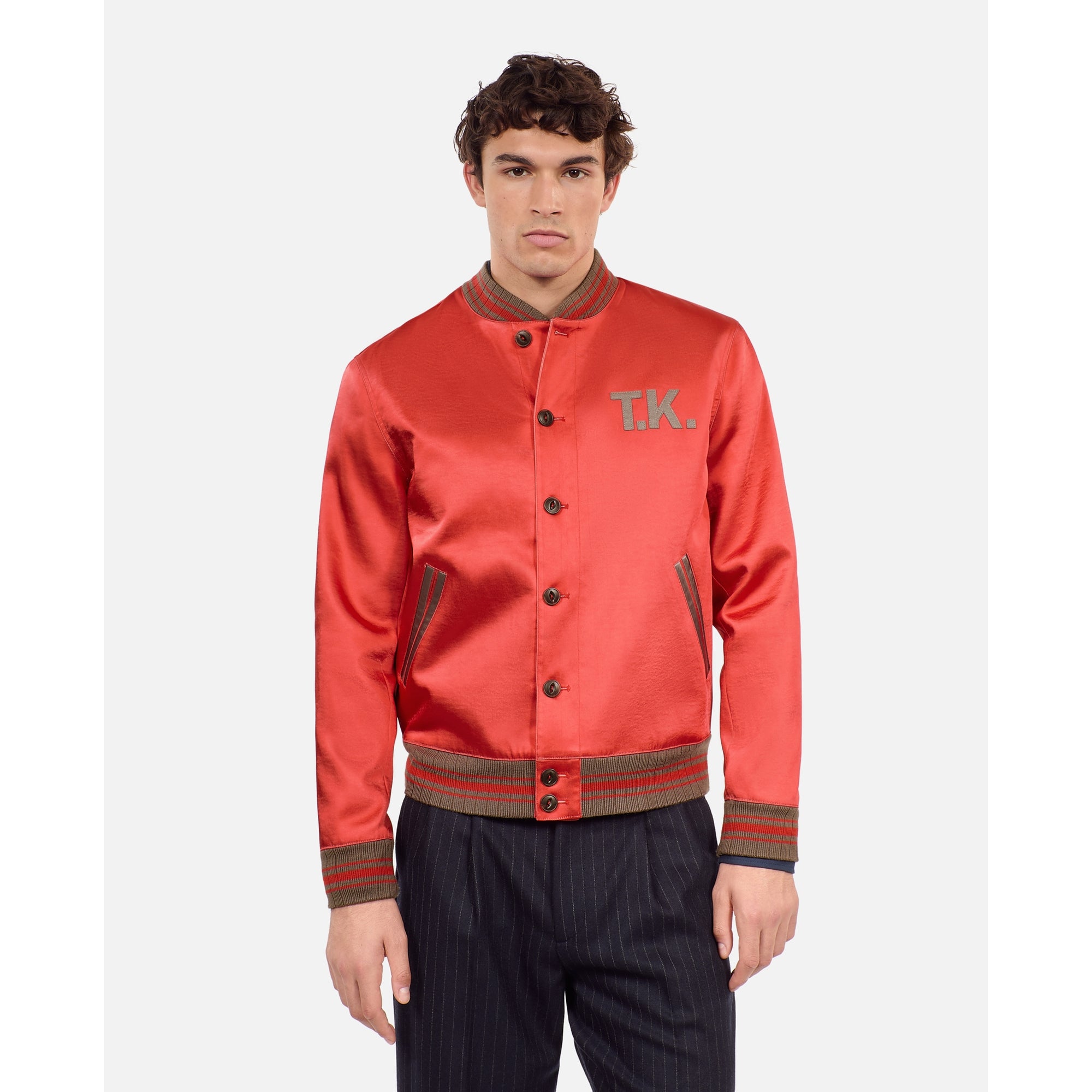 Red Satin Jacket With Patches | Men | Rubis