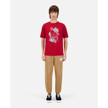 Red T-Shirt With Flower Skull Serigraphy | Men | Cherry