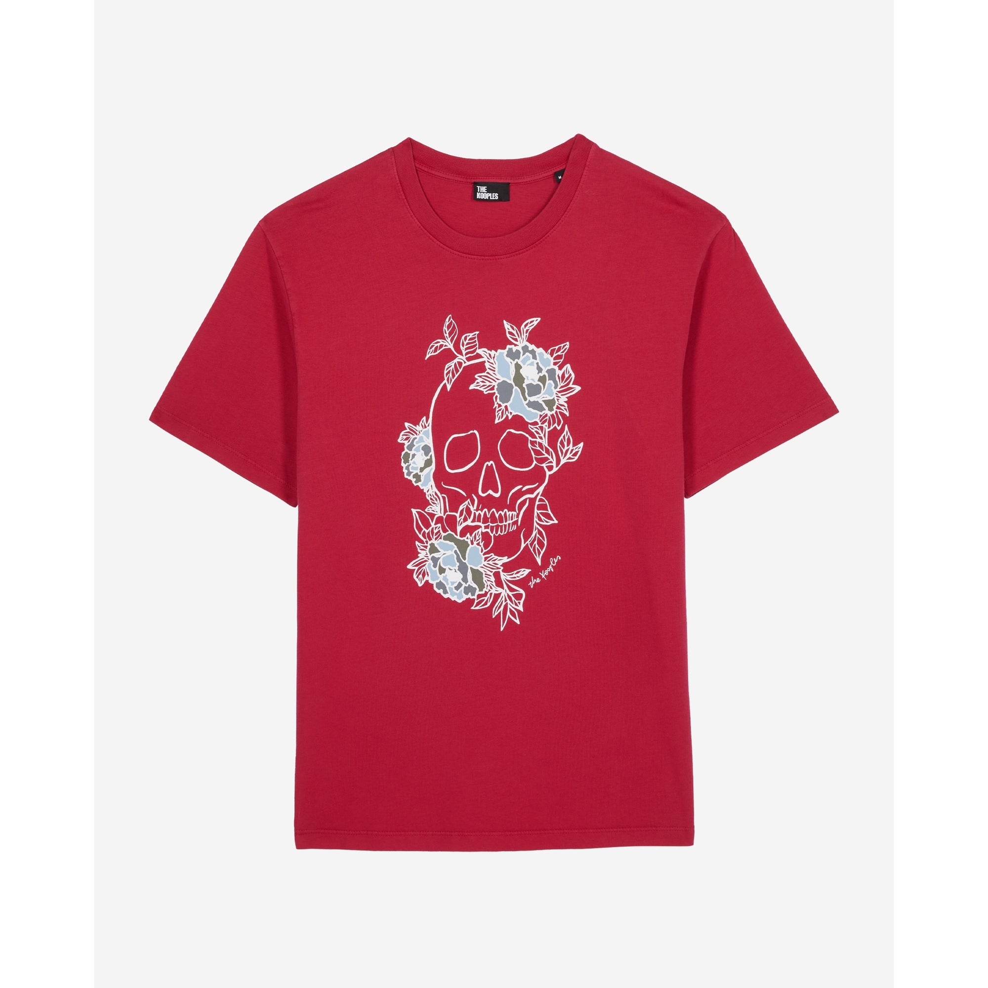 Red T-Shirt With Flower Skull Serigraphy | Men | Cherry