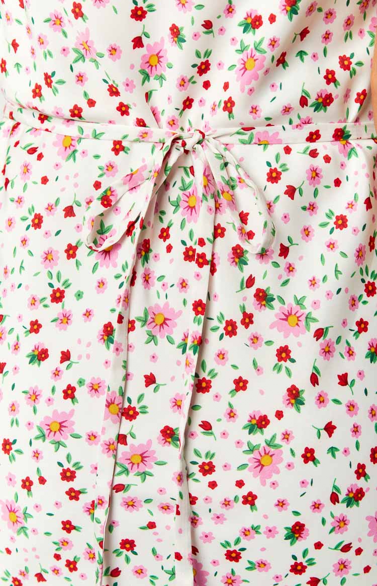 Renesmee Floral Satin Maxi Dress | White