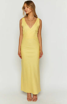 Resorts Linen Blend Maxi Dress | Yellow