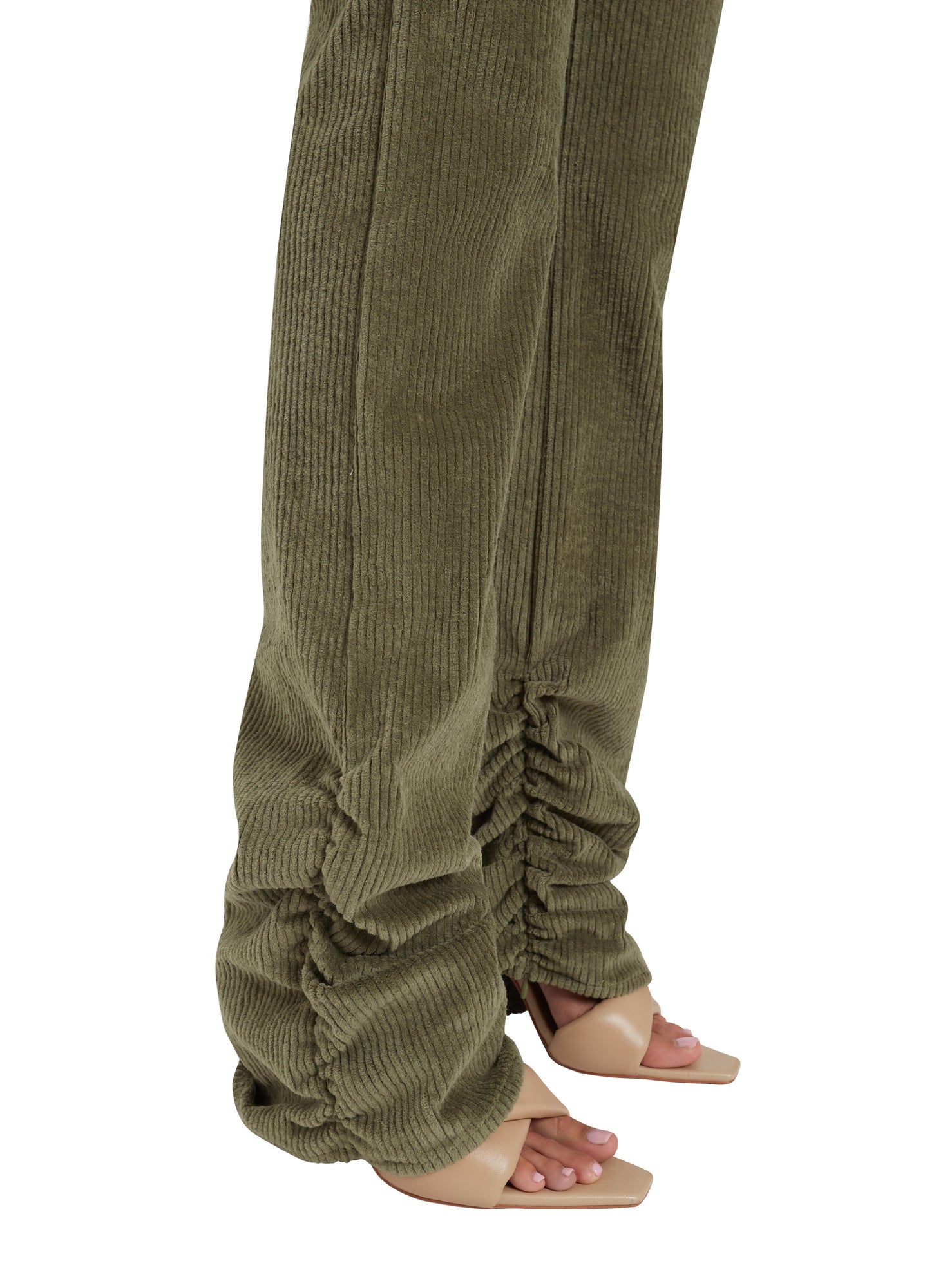 Womens | Corduroy Ruched Woven Leggings | Deep Sage