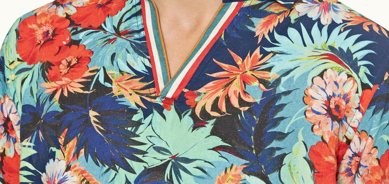 Ridley Linen Multi Anemone Relaxed Fit Overhead Shirt | Multicolour