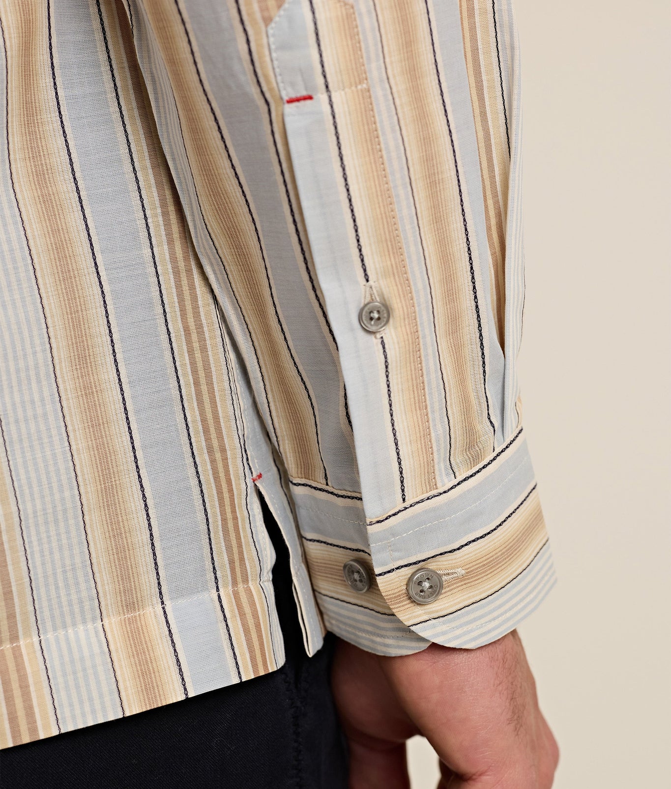 Ridley Relaxed Fit Open Resort Placket Soft Stripe Cotton Shirt | Blue/Biscuit Stripe