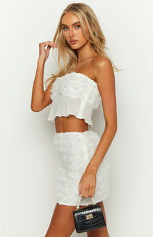 Roaslie Strapless Crop Top | White