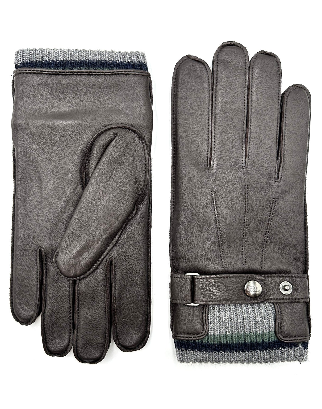 Robert Barakett | Men | Leather Glove W/ Wrist Strap & Stripe Rib Cuff | Brown