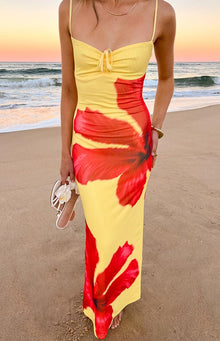 Rosalyn Hibiscus Print Maxi Dress | Yellow