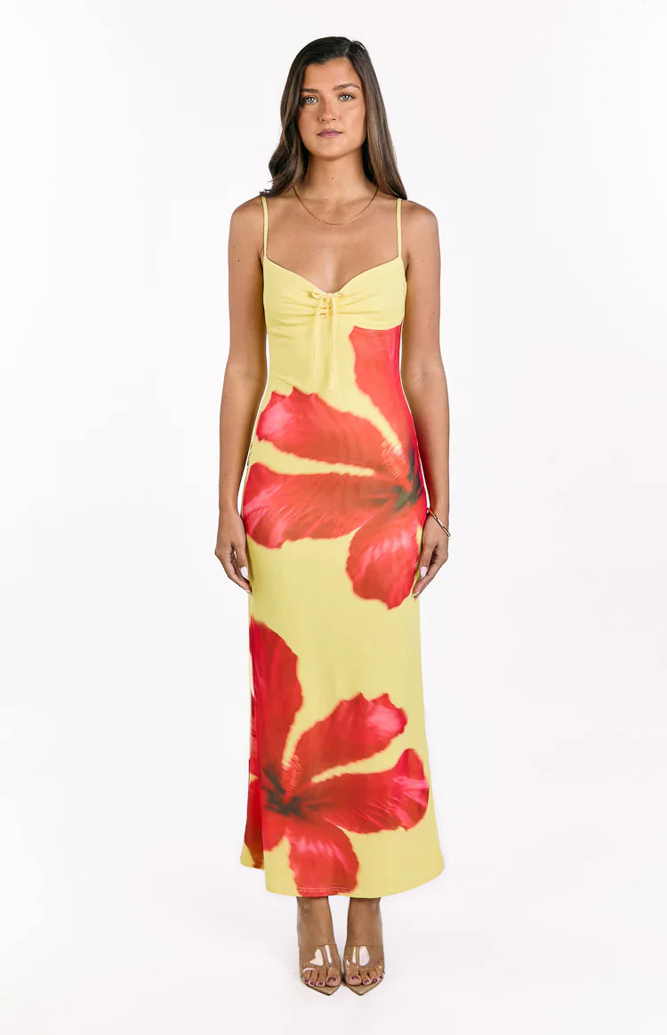 Rosalyn Hibiscus Print Maxi Dress | Yellow