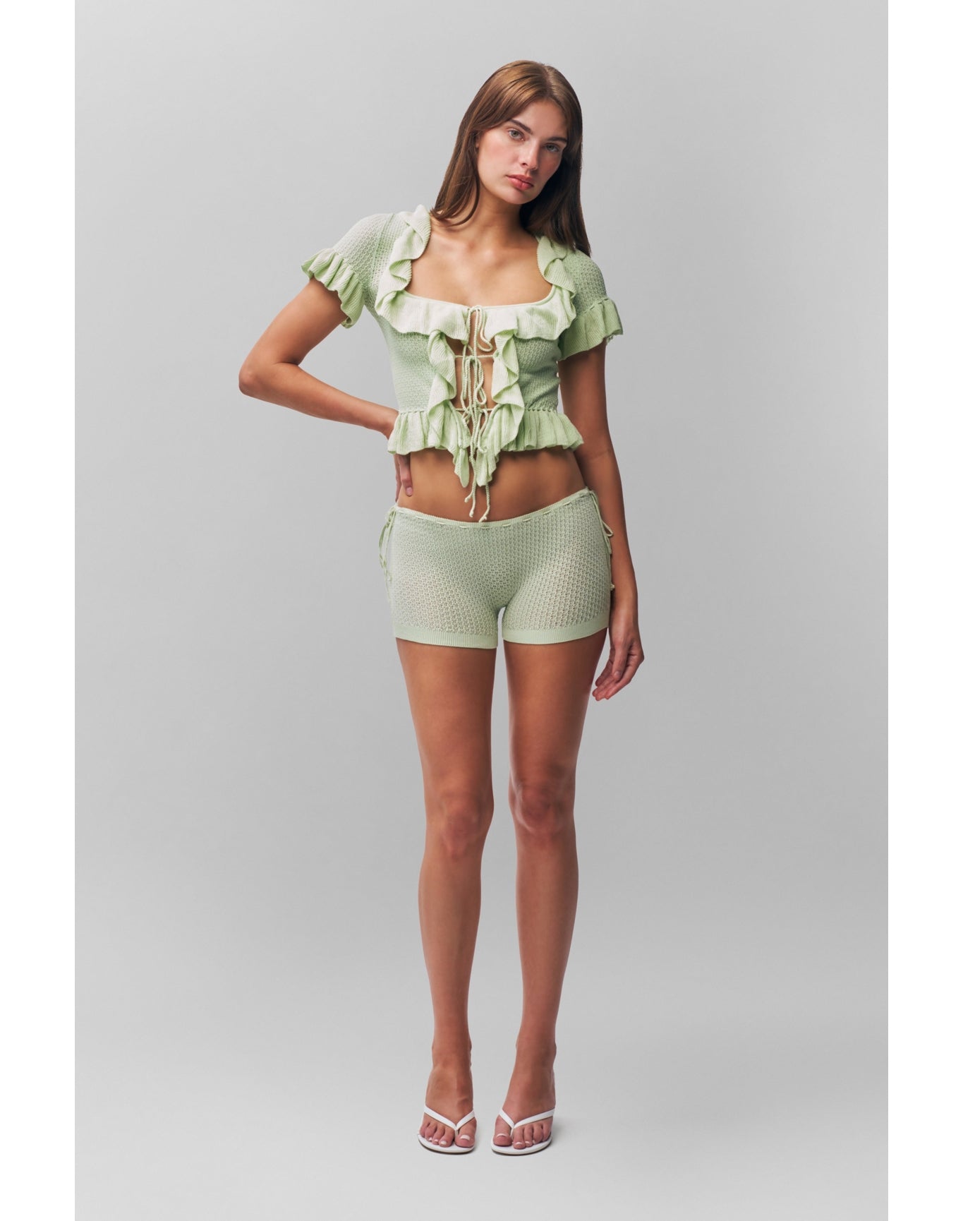Ruffle Knit Tie Top | Pistachio
