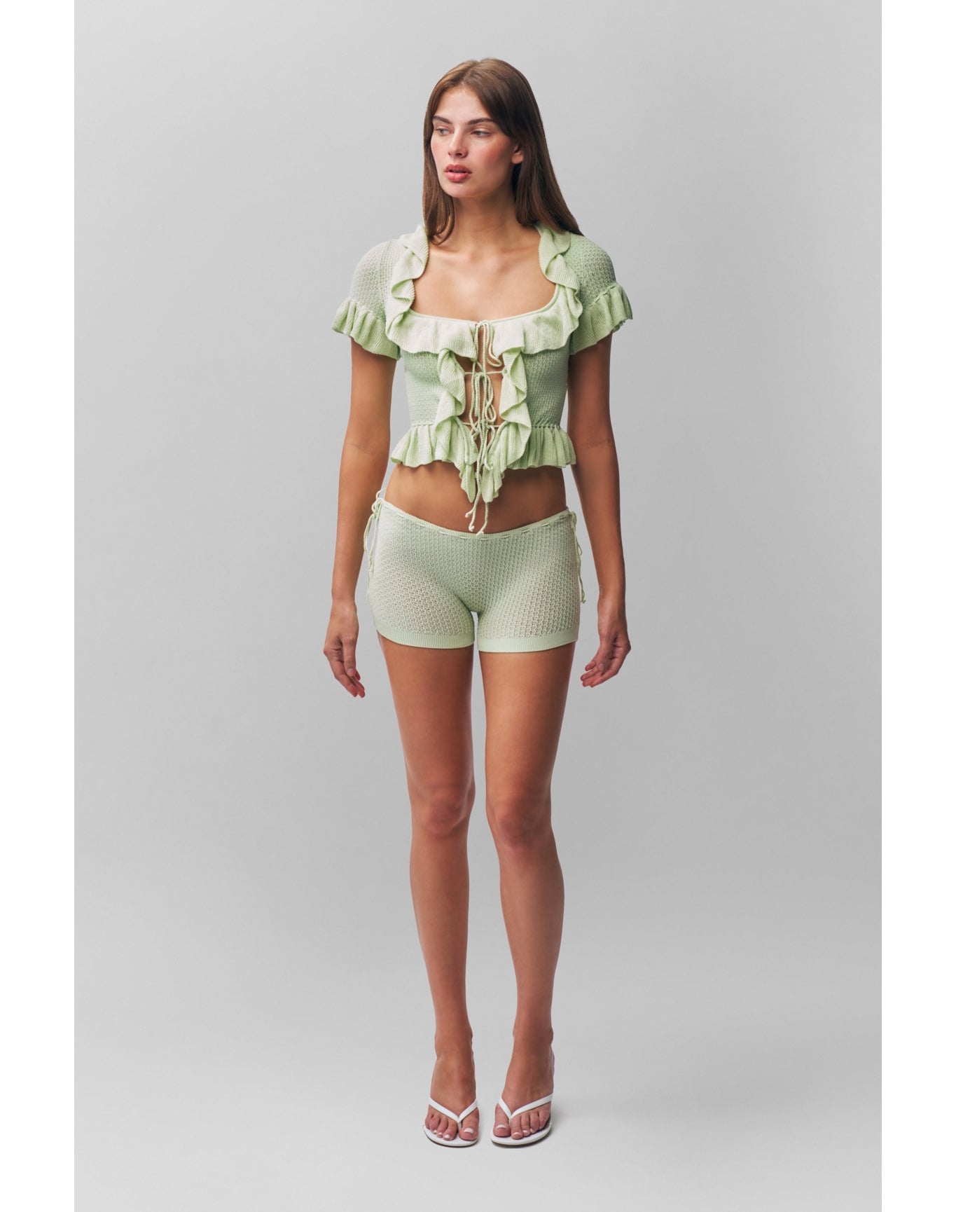 Ruffle Knit Tie Top | Pistachio