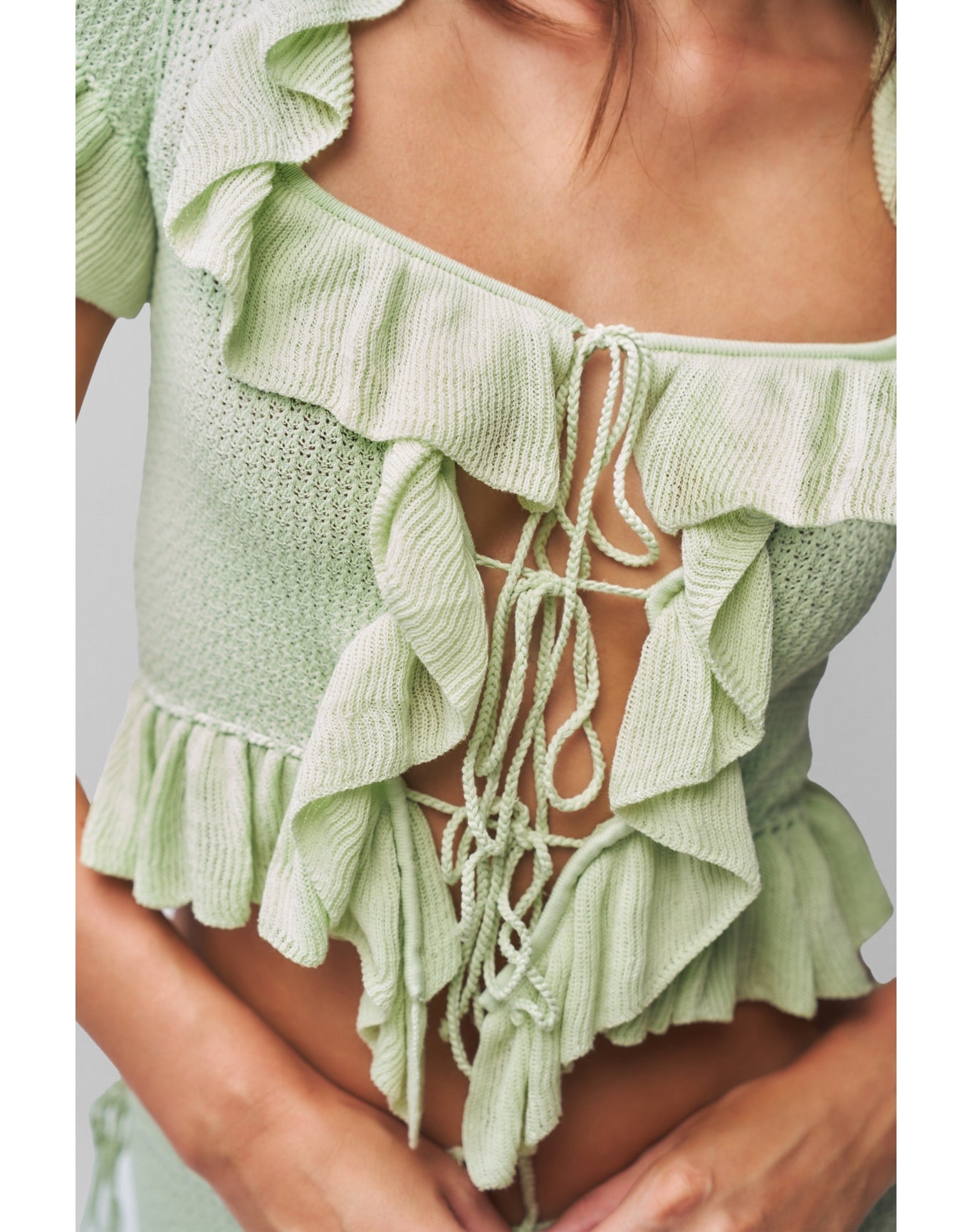 Ruffle Knit Tie Top | Pistachio