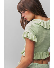 Ruffle Knit Tie Top | Pistachio