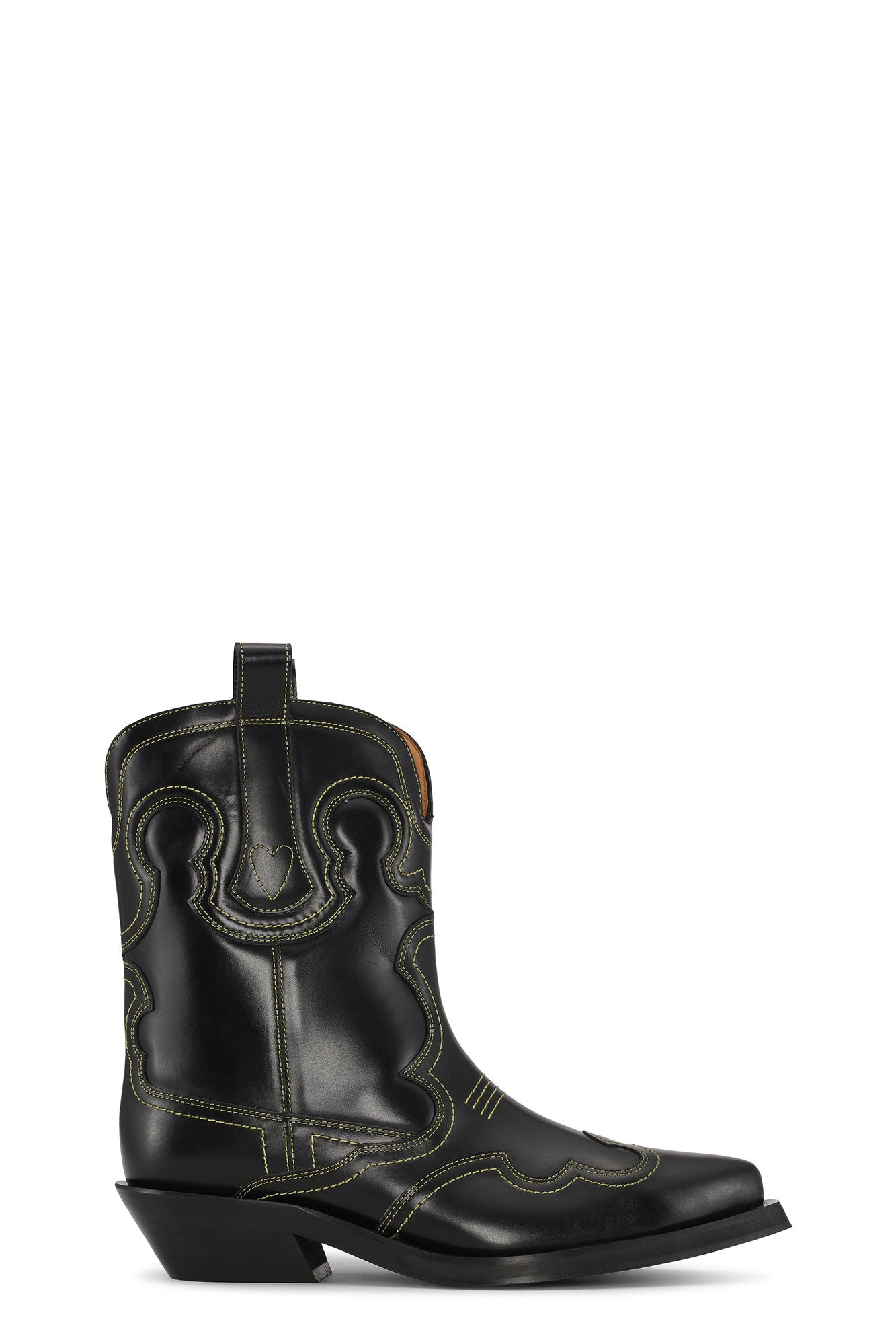 Low Shaft Embroidered Western Boot | Black/Yellow