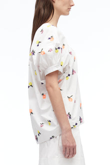Sequin Embellished Poplin V-Neck Top | White Multi