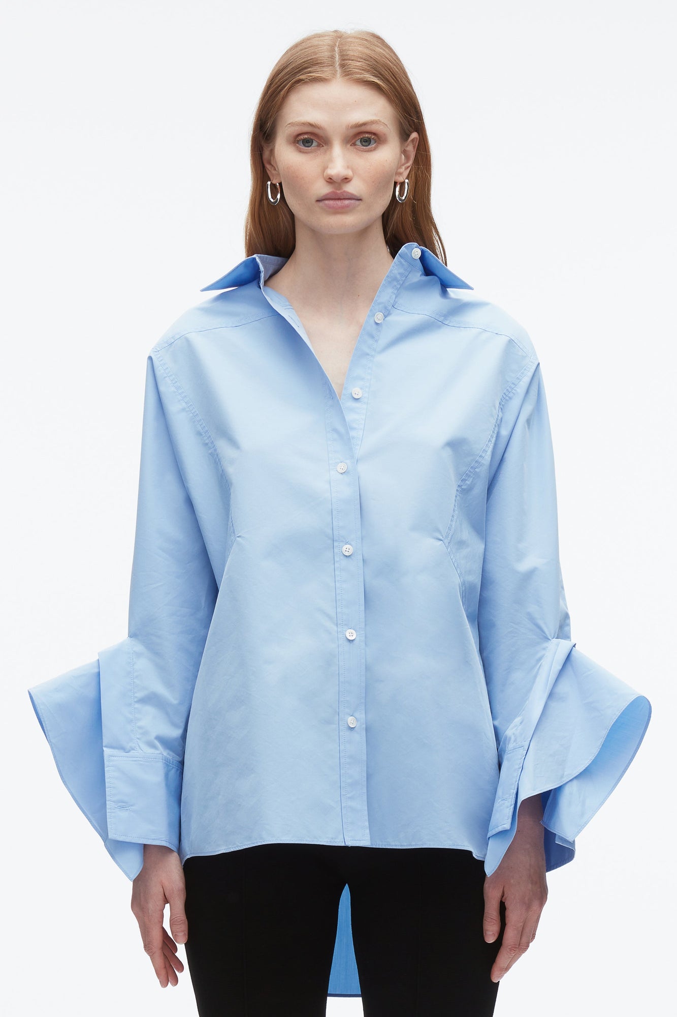 Oversize Shirt with Cascade Cuff | Oxford Blue