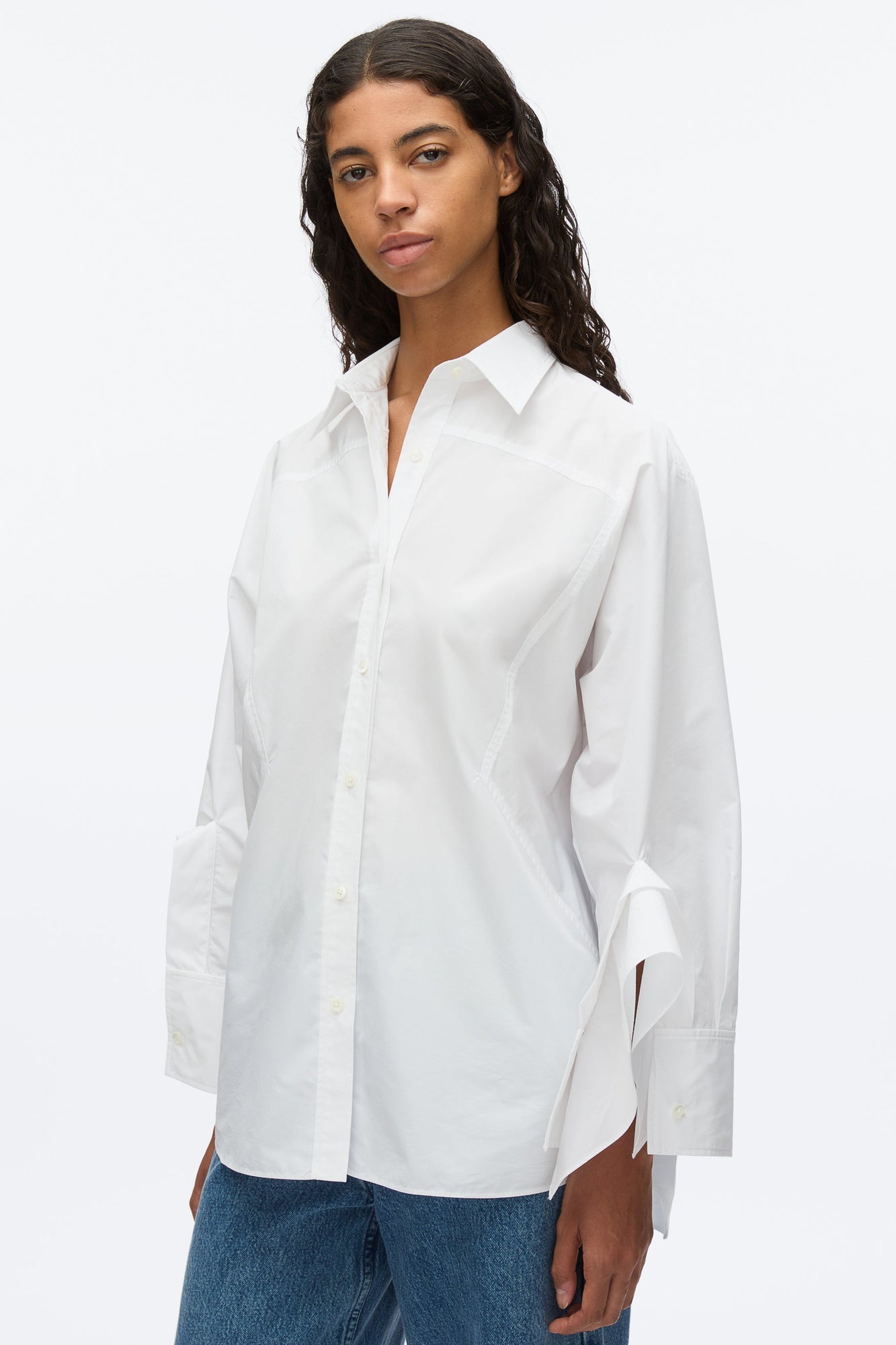 Oversize Shirt with Cascade Cuff | White