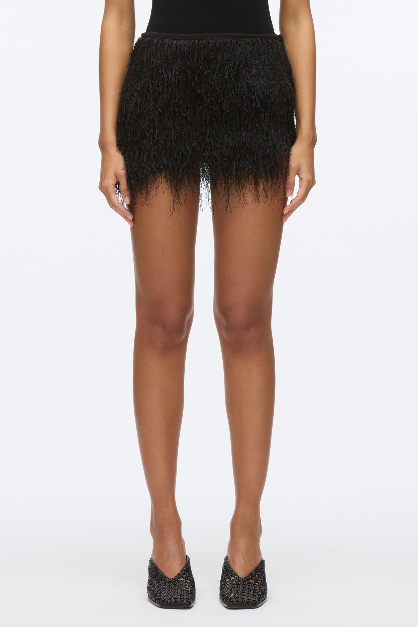 Fringe Mini Slip Skirt | Black