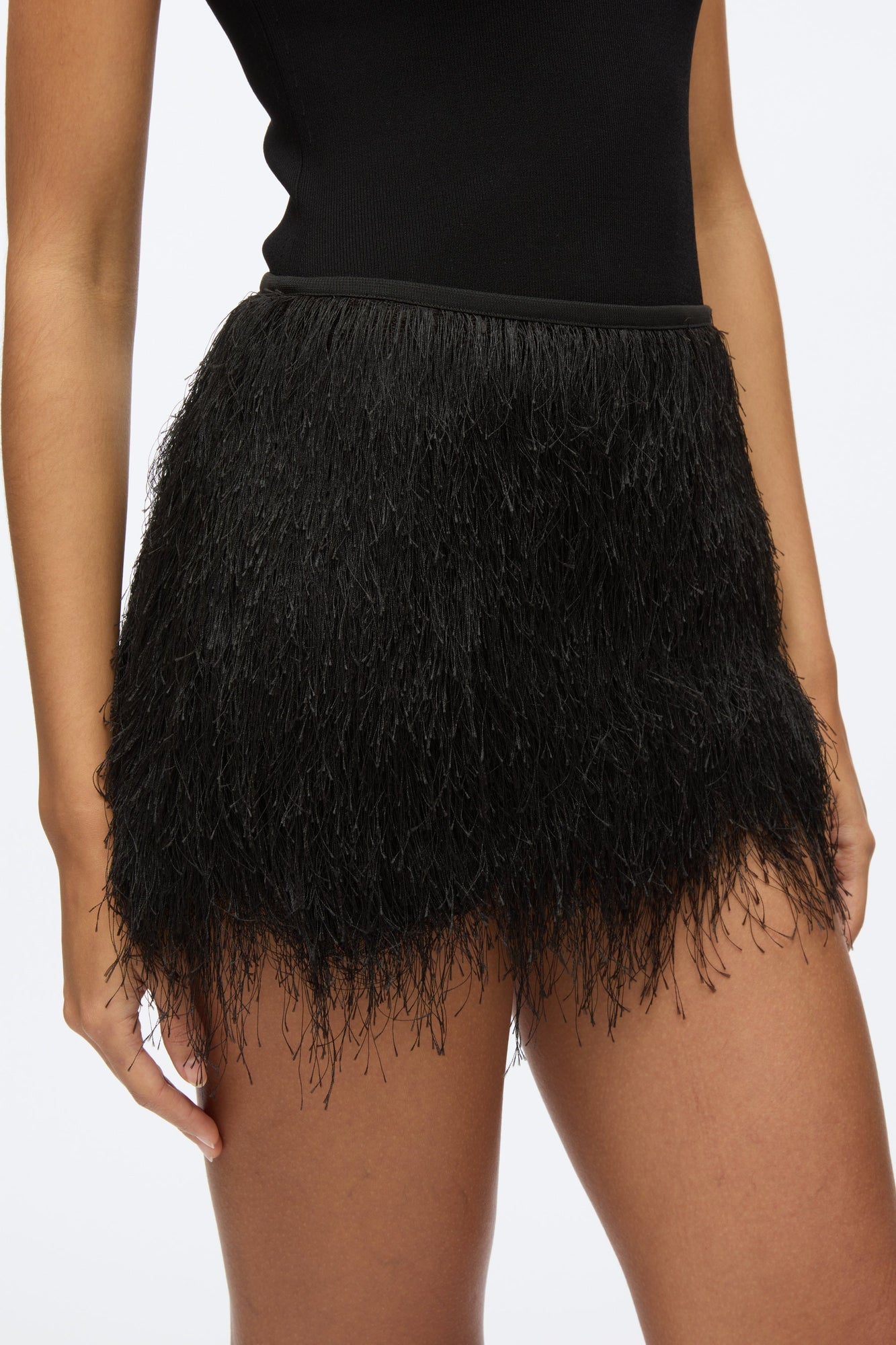 Fringe Mini Slip Skirt | Black