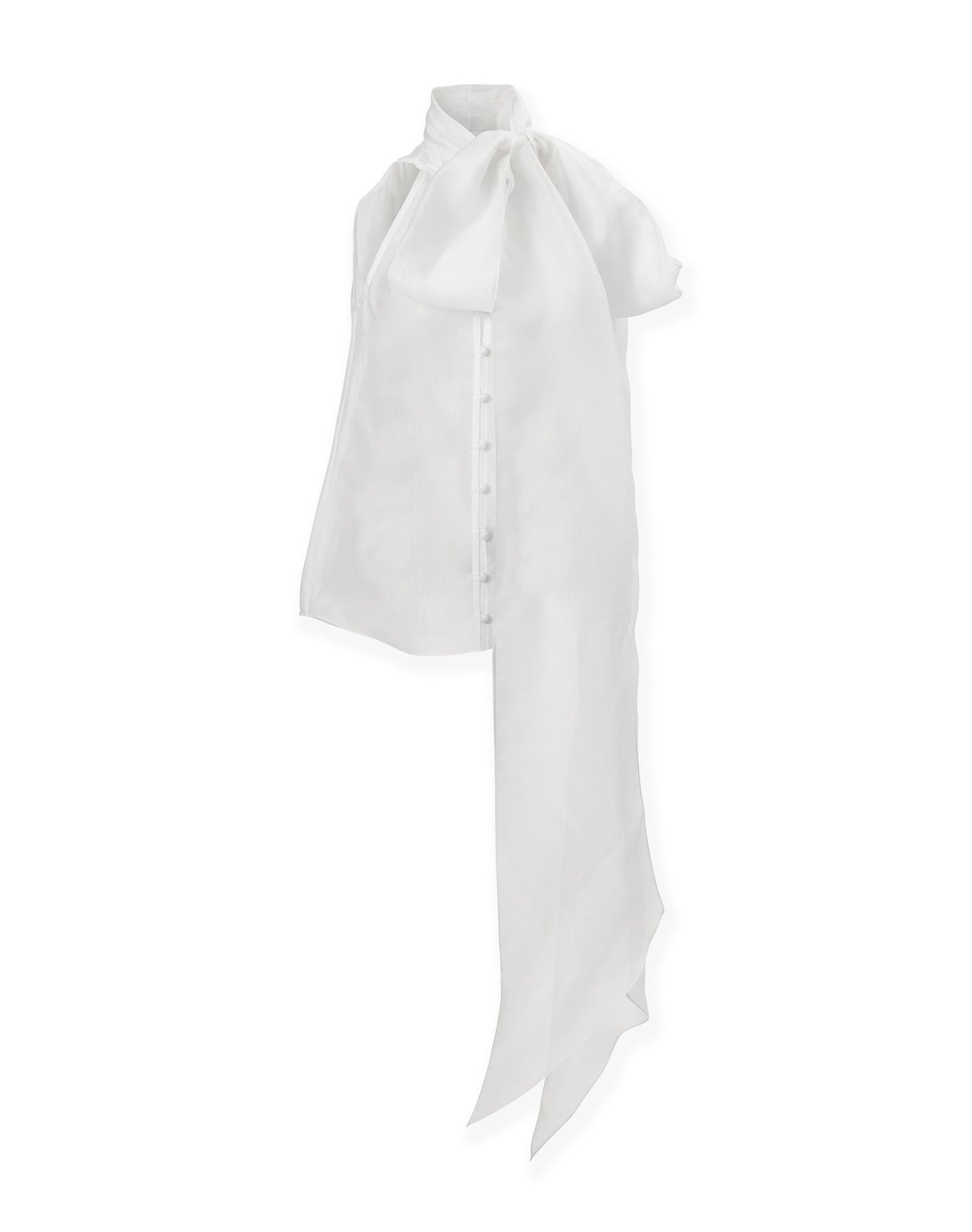 Sleeveless Button Front Top With Bow | White