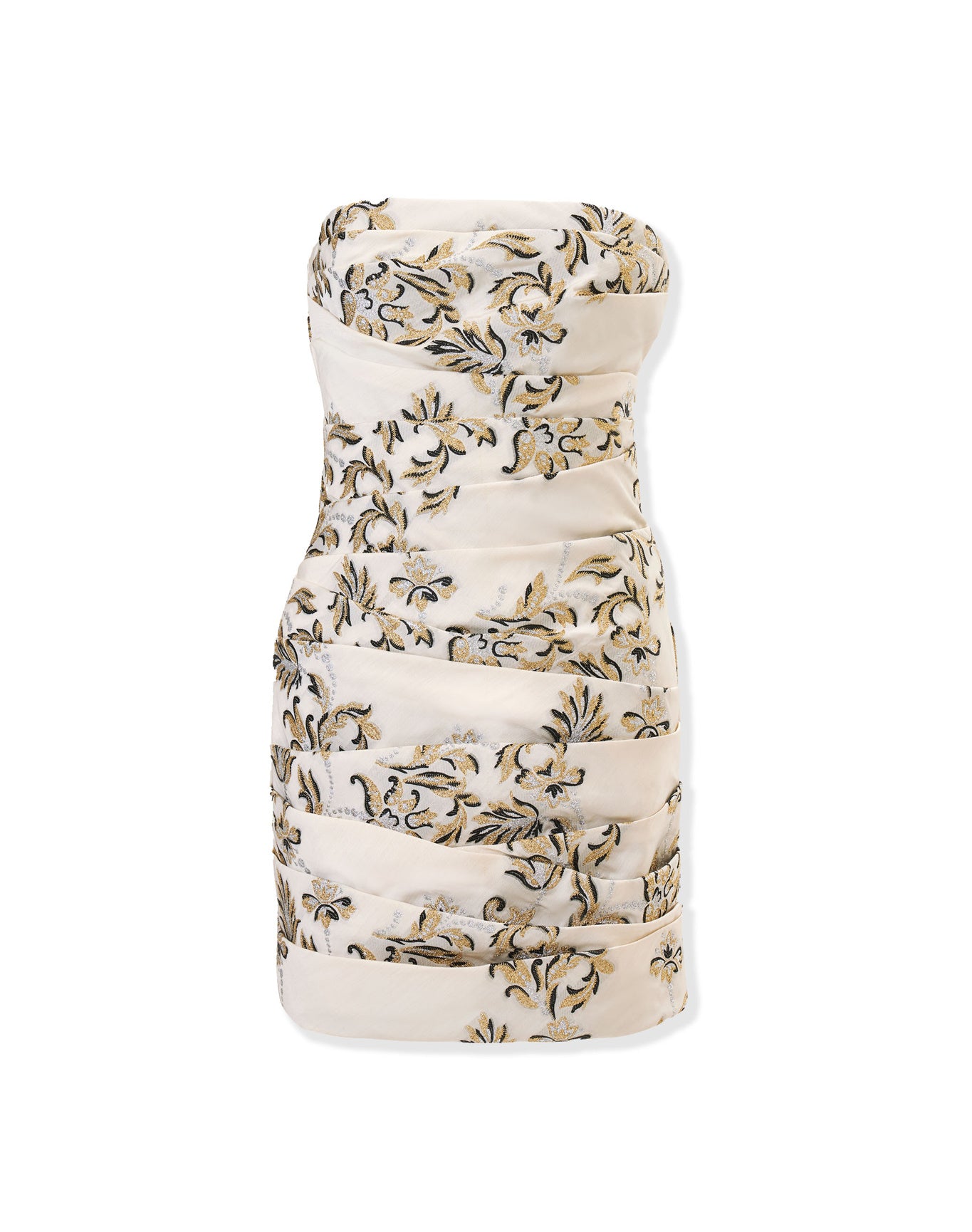 Strapless Ruched Mini Dress | Ivory Multi