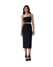 Embroidered Thin Strap Cropped Top | Black/Black