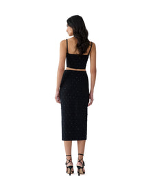 Embroidered Thin Strap Cropped Top | Black/Black