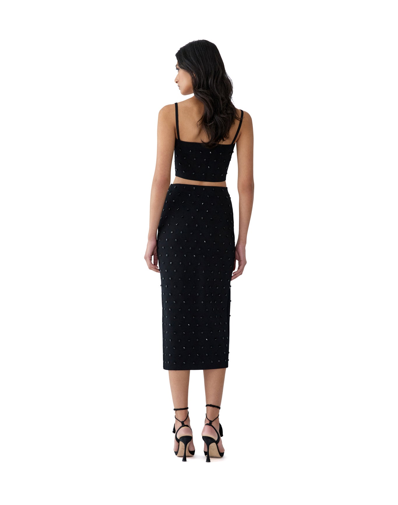 Embroidered Thin Strap Cropped Top | Black/Black