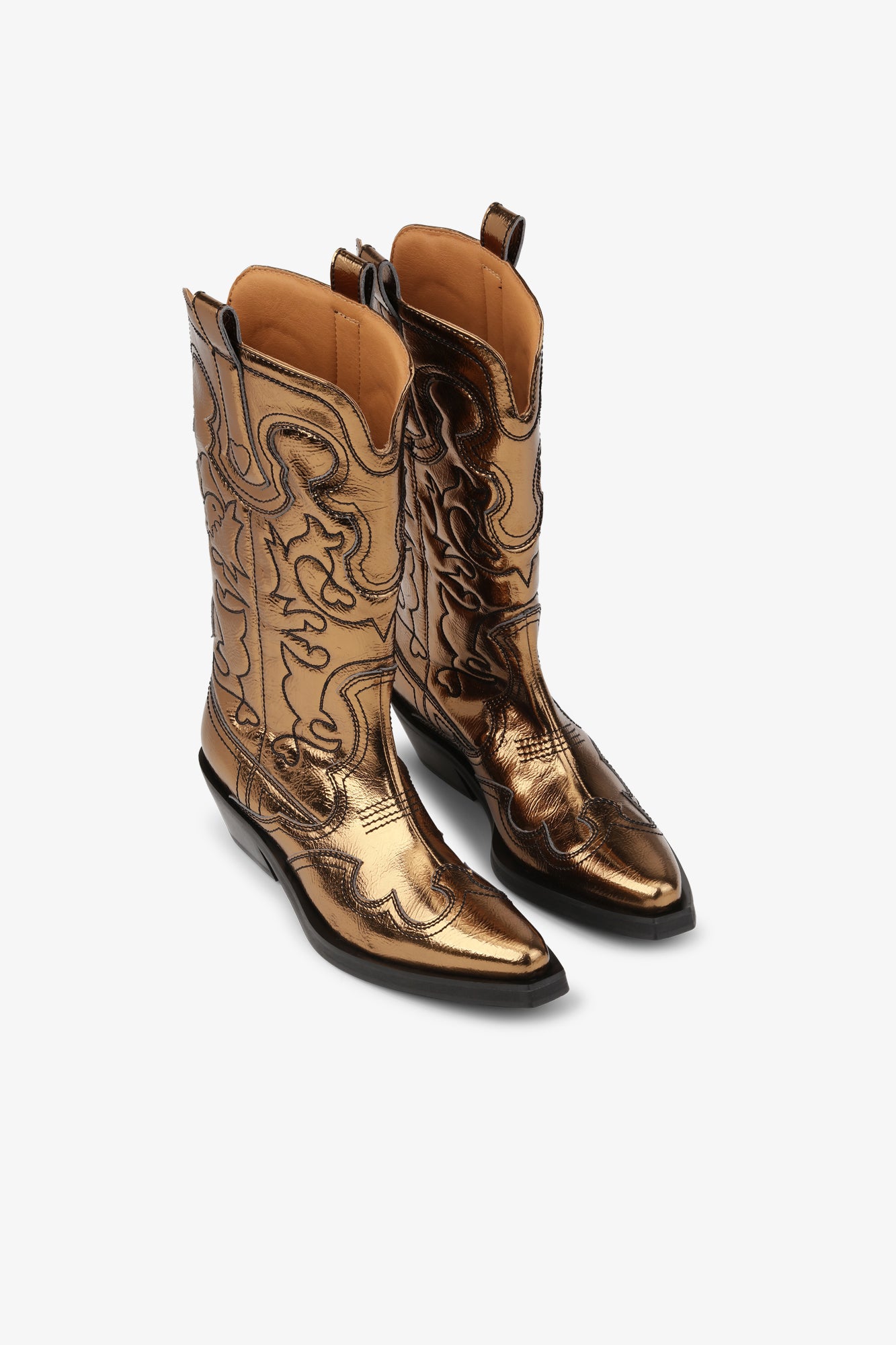 Mid Shaft Embroidered Western Boot Metallic | Bronze