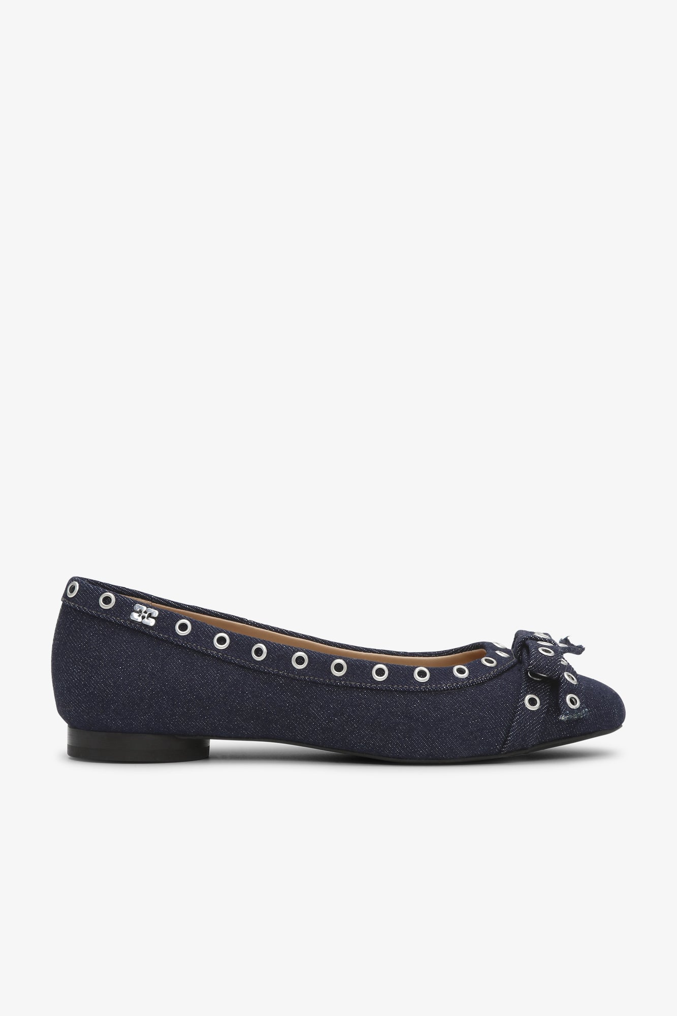 Eyelets Bow Ballerina Denim | Dark Navy
