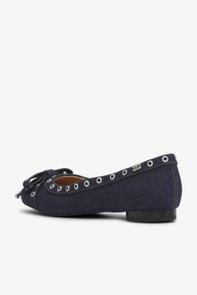 Eyelets Bow Ballerina Denim | Dark Navy