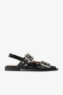 Feminine Buckle Ballerina Patent Croco | Black