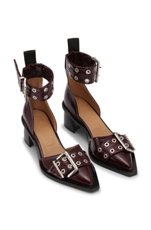 Feminine Buckle Open Cut Pump Naplack | Burgundy