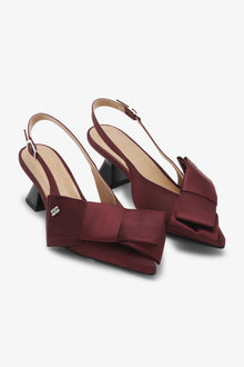 Big Bow Kitten Heel Pump Satin | Dark Burgundy
