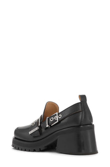 Feminine Buckle Platform Loafer | Black