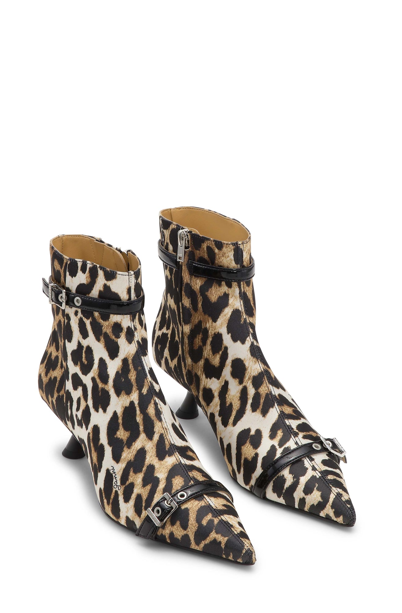 Eyelets Kitten Heel Boot Satin Print | Leopard