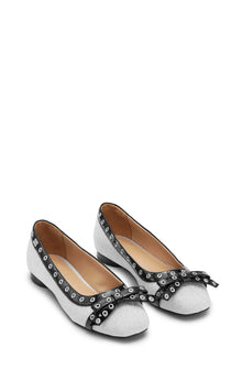 Eyelets Bow Ballerina Glitter | Silver