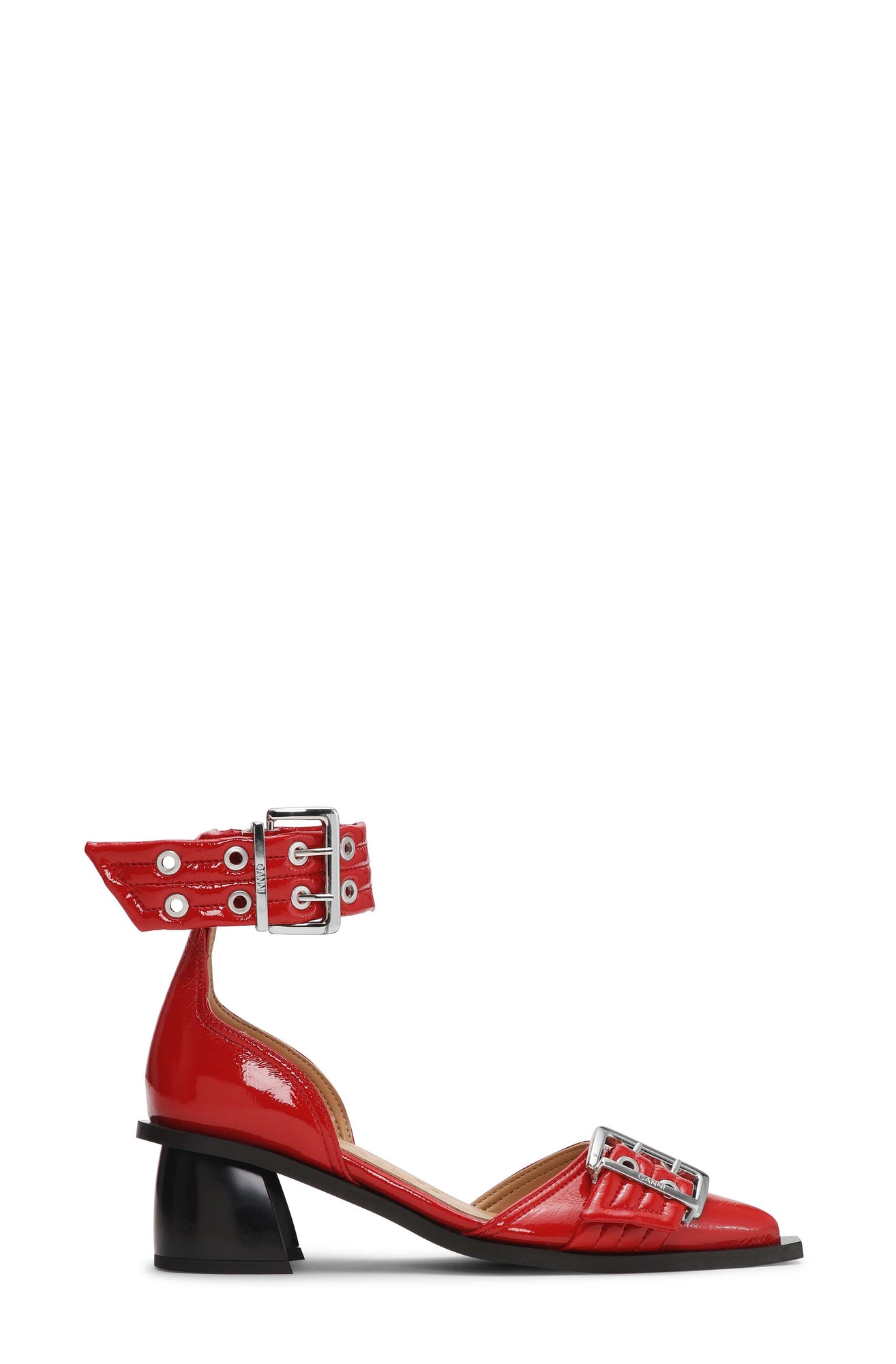 Feminine Buckle Open Cut Pump Naplack | Racing Red