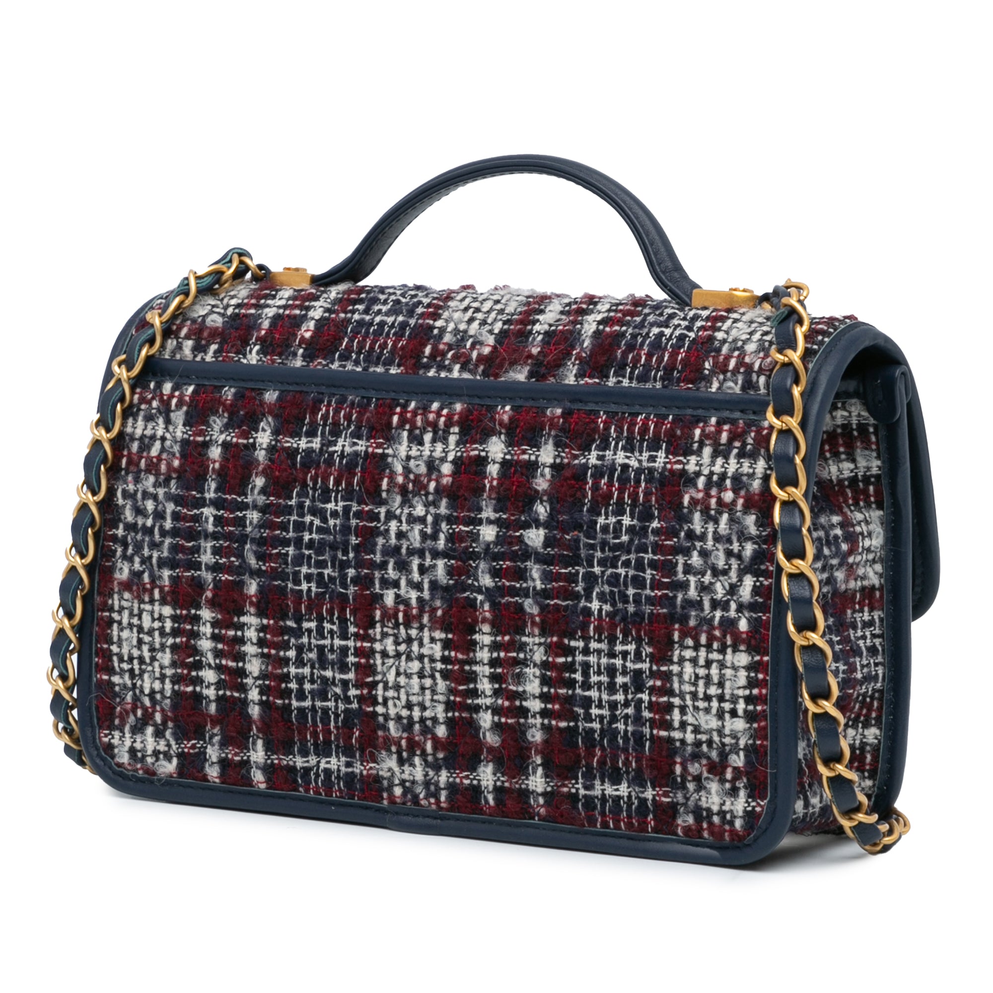 Chanel | Pre-Owned Small Tweed School Memory Top Handle Flap | Blue/Navy