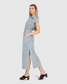 Women | Sundown Denim Midi Shirt Dress | Stonewash