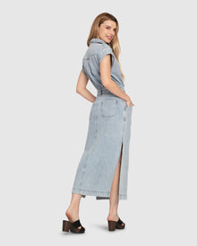 Women | Sundown Denim Midi Shirt Dress | Stonewash