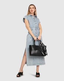 Women | Sundown Denim Midi Shirt Dress | Stonewash