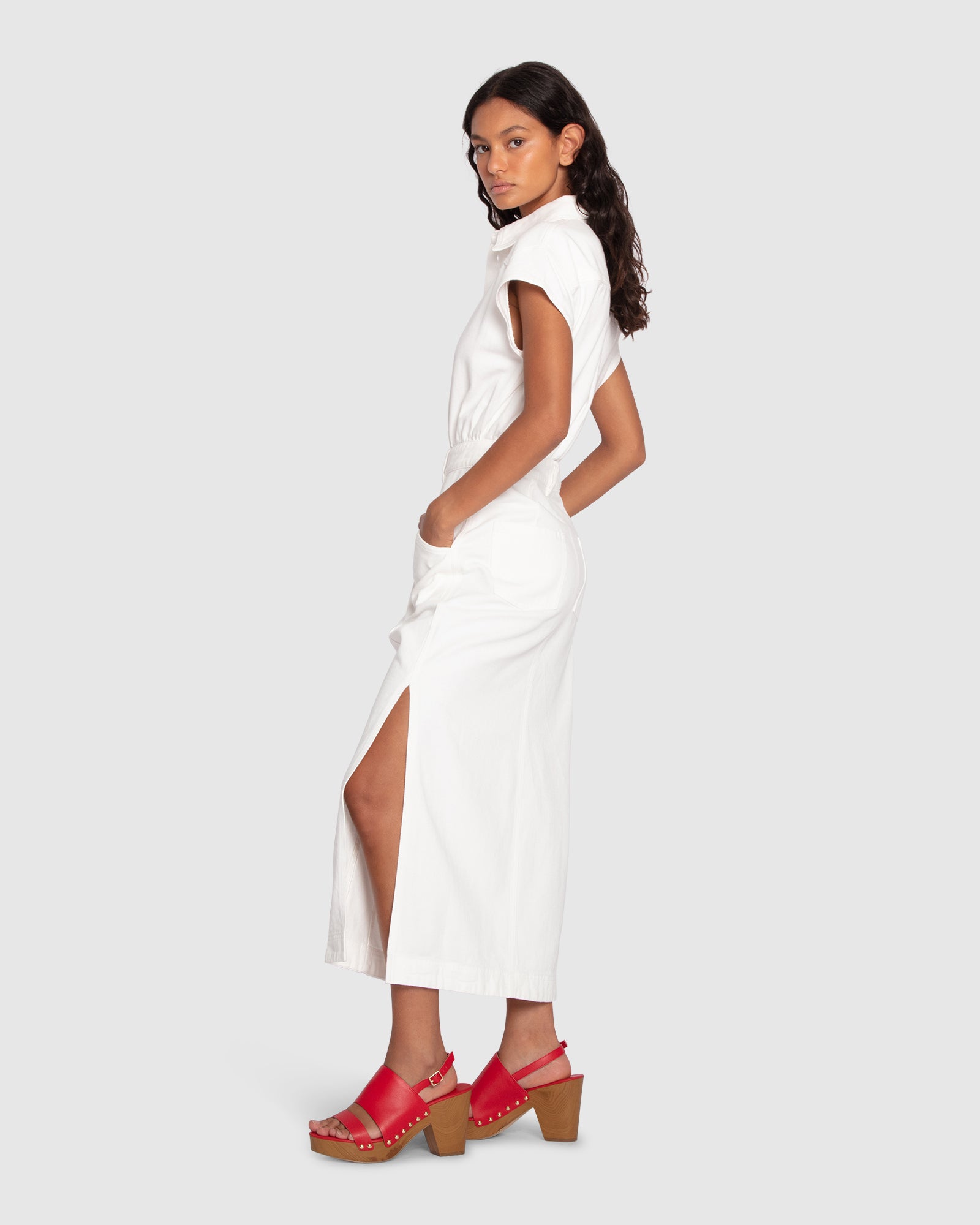 Women | Sundown Denim Midi Shirt Dress | Off-White