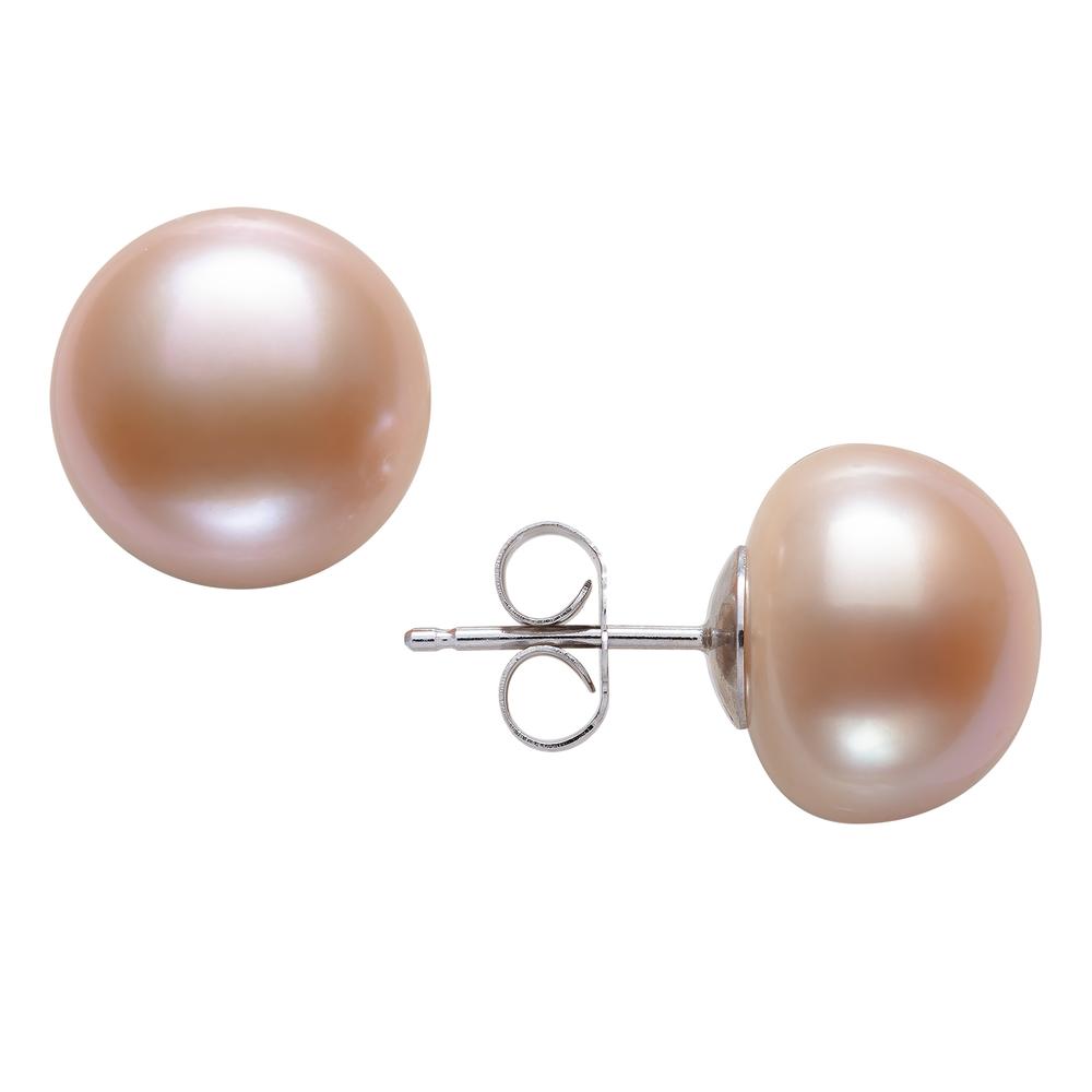 Womens | 9-10mm Button Shaped Natural Pink Freshwater Pearl | Stud Earrings | Sterling Silver