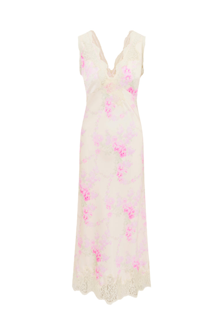 Serene Satin Lace-Trimmed Maxi Dress | Vanilla Sorbet