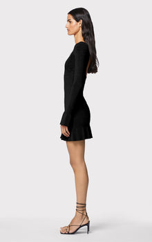 Gathered Mini Dress W/ Ruffle | Black