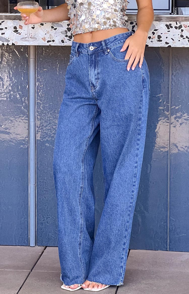 She's Yours Denim Wide Leg Boyfriend Jeans | Mid Wash