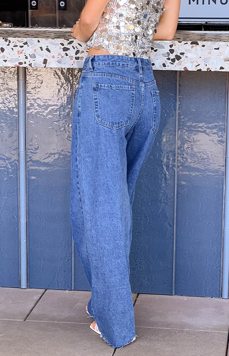 She's Yours Denim Wide Leg Boyfriend Jeans | Mid Wash