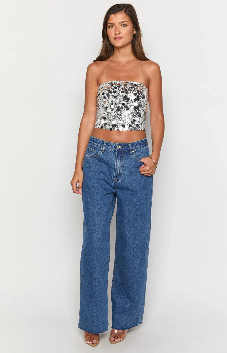 She's Yours Denim Wide Leg Boyfriend Jeans | Mid Wash