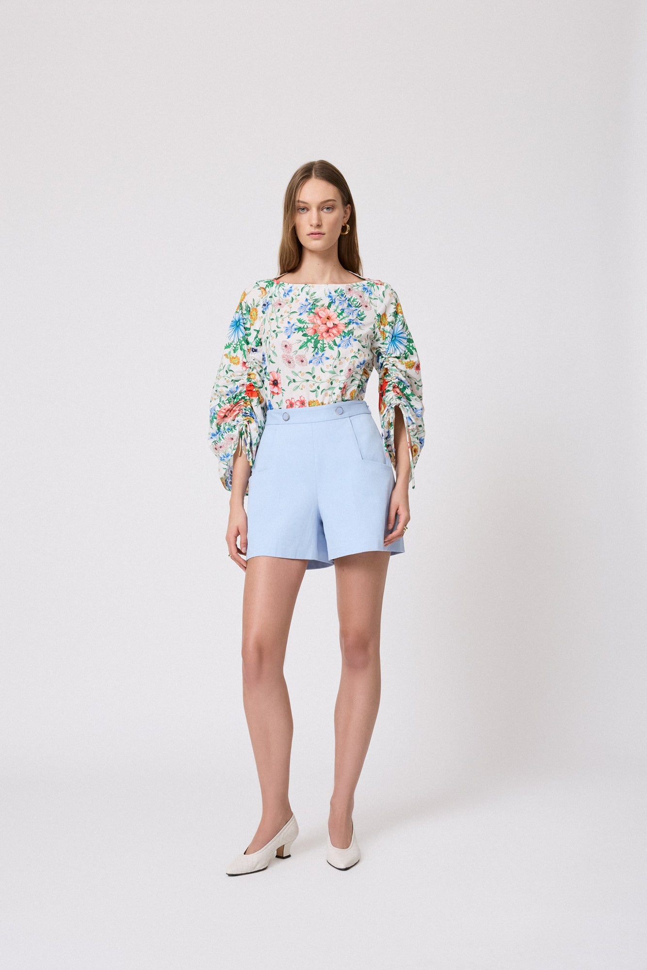 Wildflower Voile Full Sleeve Top | Ivory Multi